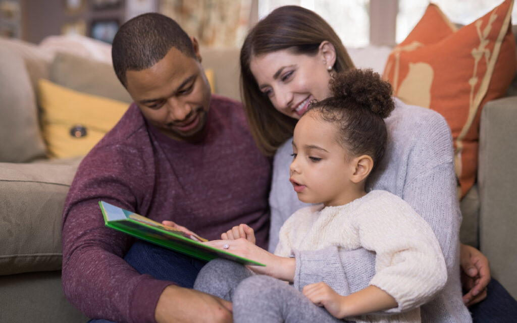 family reading together